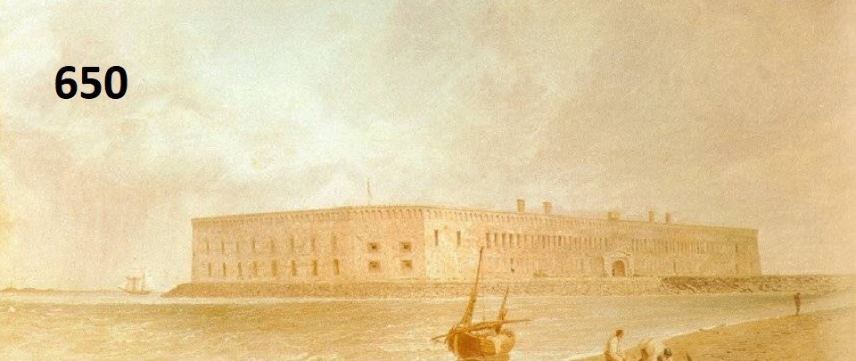 Text: How many officers and soldiers was Fort Sumter originally built to hold?