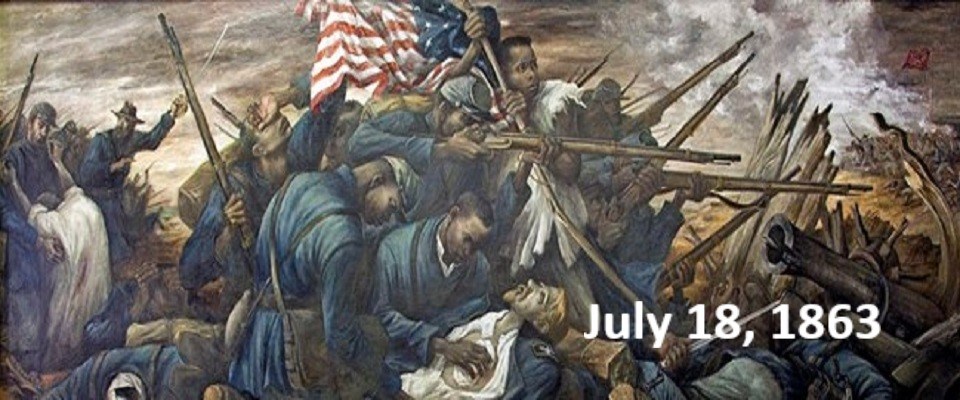 Illustration of 54th Massachusetts Volunteer Infantry Regiment fighting on Morris Island