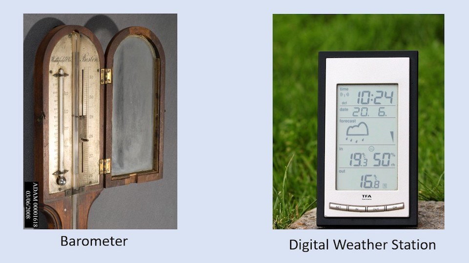 Historic Barometer compared to Modern Digital Thermometer