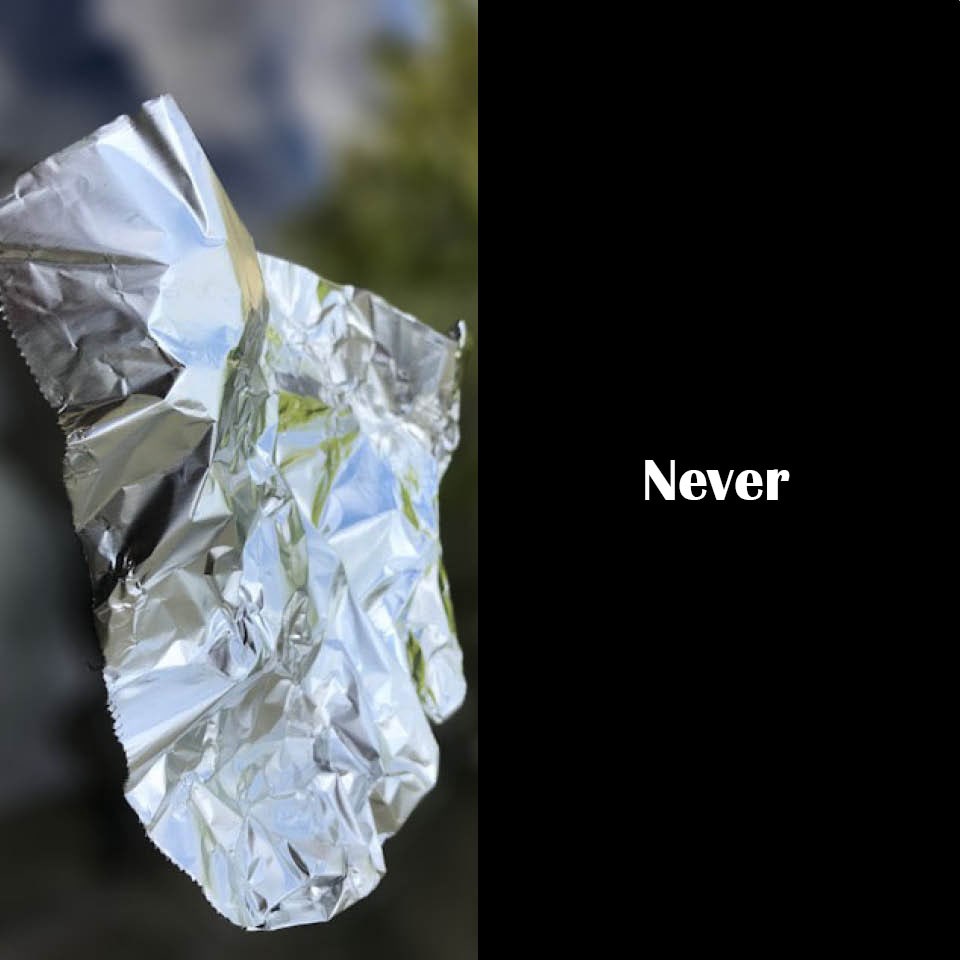 Crumpled tin foil, Never