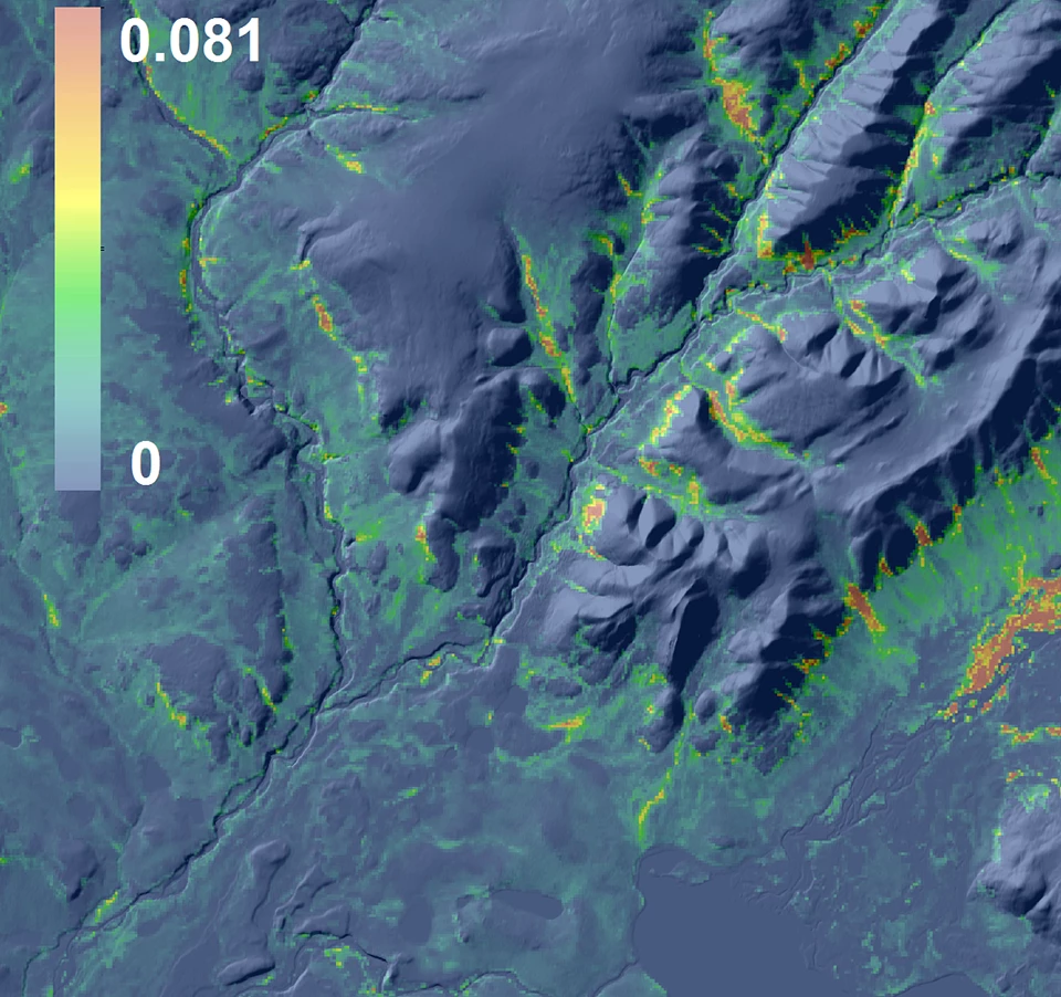 Relief map showing a model of predicted abundance for American Tree Sparrow