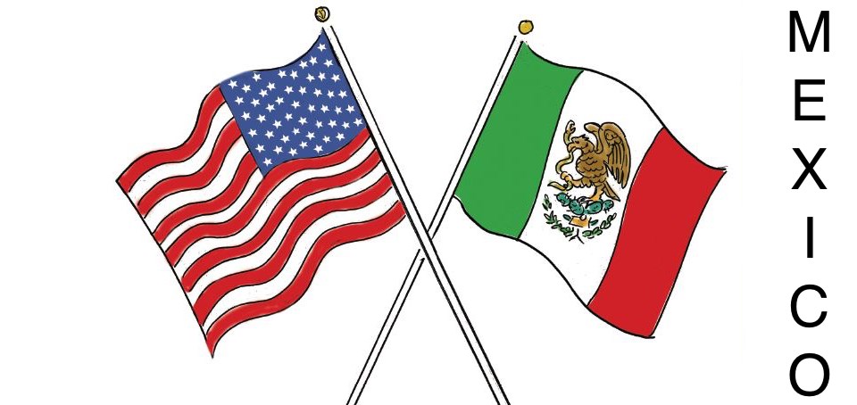 Illustration of crossed US and Mexican flags with text identifying Mexican flag