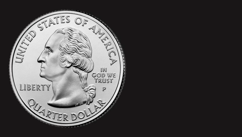 Washington etched onto a quarter