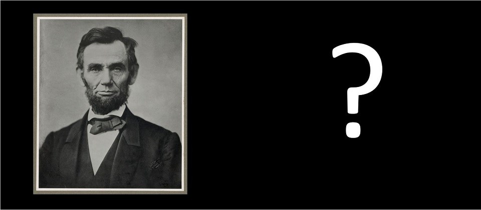 Photo of a log cabin next to a photo of Abraham Lincoln