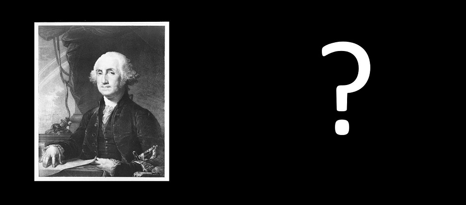 Photo of the White House next to an illustration of George Washington