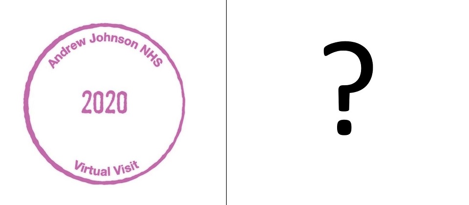 Small two-story brick house next to a passport stamp for Andrew Johnson NHS
