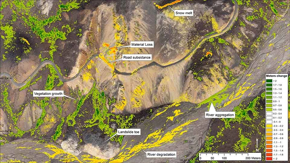 Aerial image of the Denali Park Road and Polychrome-Pretty Rocks landslide, 2018.