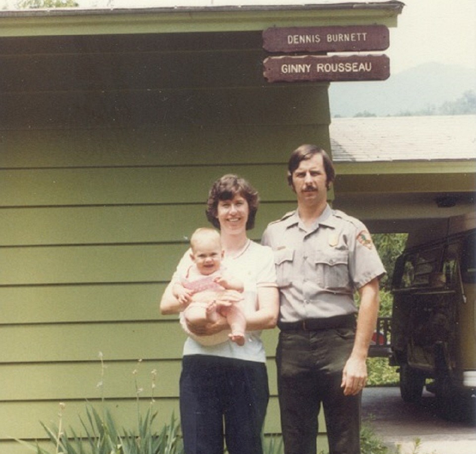 Historic photo of Linsay Rousseau Burnett as a baby held by her parents