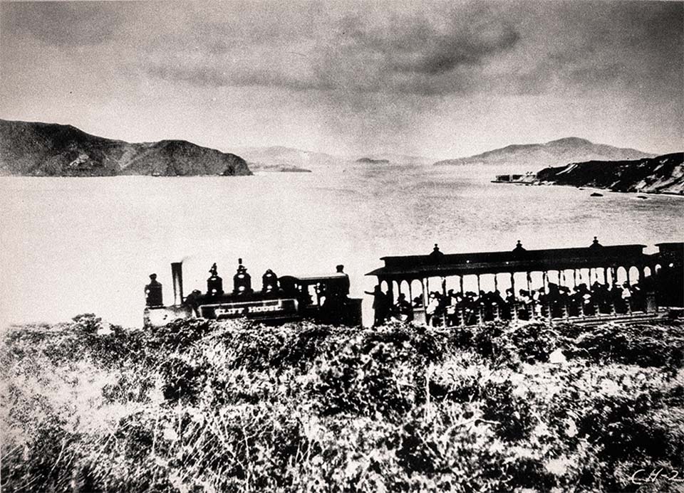 A train passing along the coast