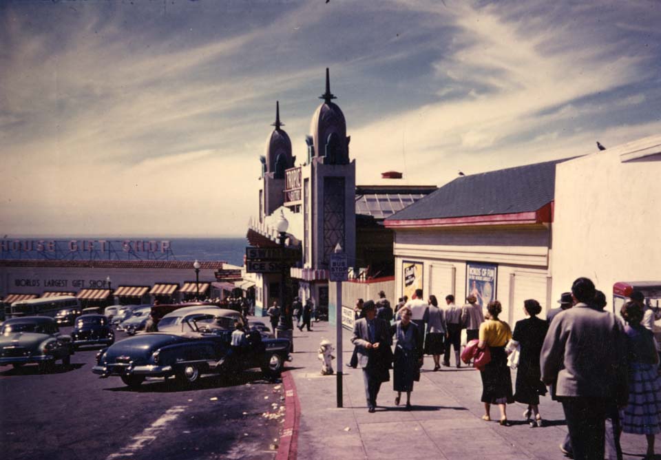 a parking lot along the ocean