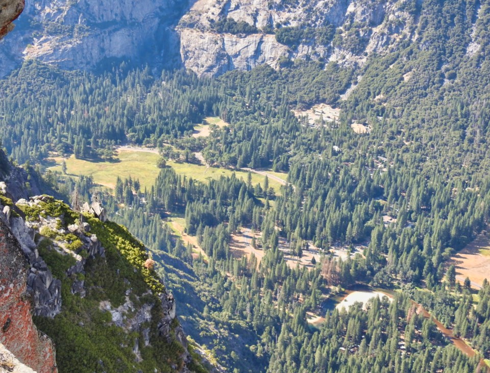 View of valley floor from the top of a cliff