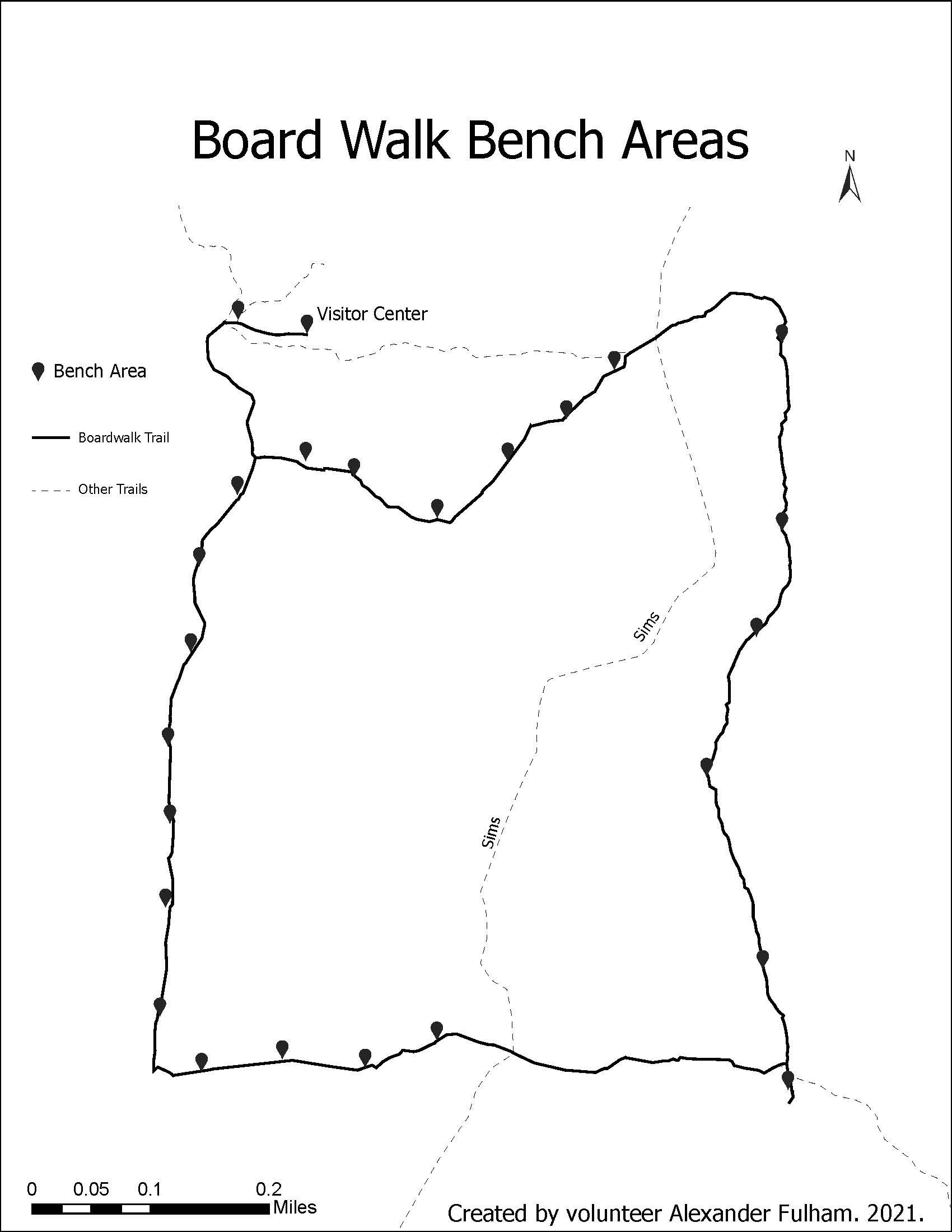 Map identifying locations of stops on Boardwalk Tour