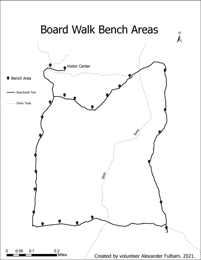 Map identifying locations of stops on Boardwalk Tour