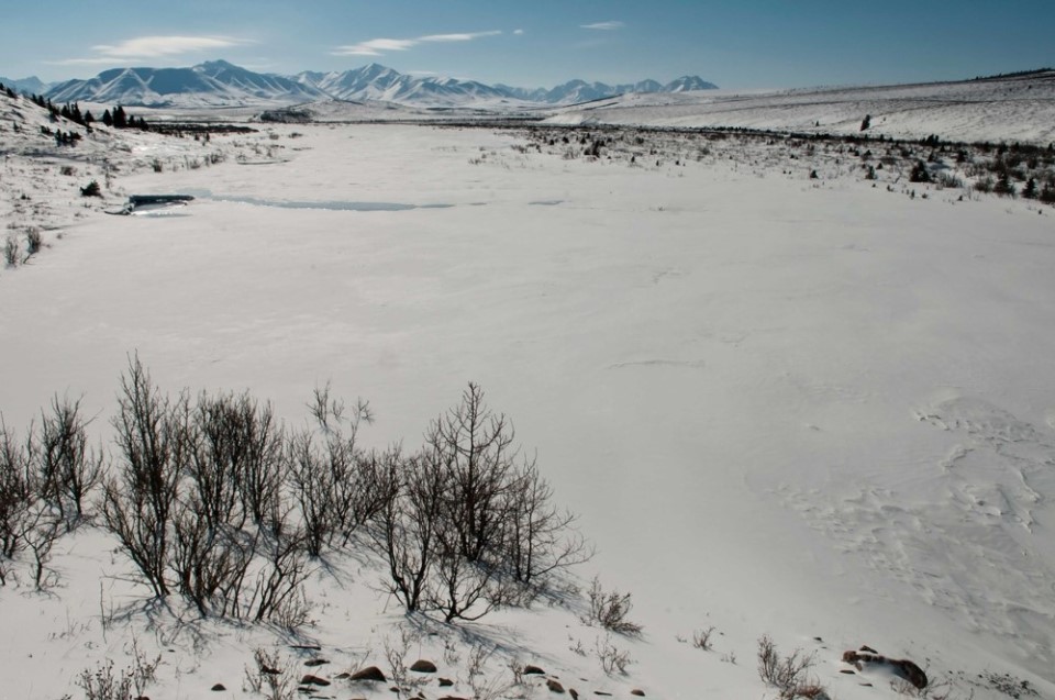 Fall colors frame the Savage River in red, orange, and yellow.