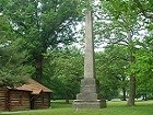 Gnadenhutten Memorial in Ohio: log cabin in woods