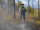 Firefighter monitoring a prescribed fire