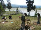 Archeologist working on the shores of Yellowstone Lake