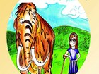 color drawing of mammoth and girl