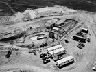 Historic view of construction at a control center site showing the underground capsule