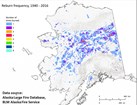  Alaska reburn frequency map using fire perimeter data from 1940-2016. 