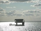 stilt building on the bay