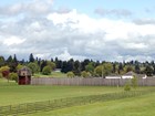 reconstructed log stockade and surrounding landscape