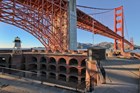 fort parade grounds with golden gate bridge above