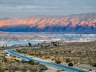 park road, lake, and mountians
