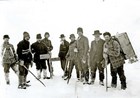 A group of men stand together about to depart for the Klondike gold fields.