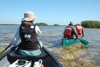 Group of canoers wearing US Coast Guard approved life jackets