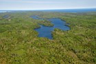 Aerial view of Sargent Lake surrounded by forest