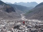 hikers in large boulder field