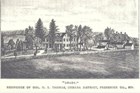 an engraving of farm houses and trees on the plains. 