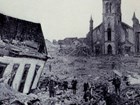 historic black and white photo of post hurricane damaged and destroyed buildings