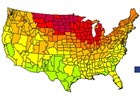 map of lower 48 united states with color ramp to show temperature