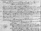 Detail, George Washington's copy of the Virginia Plan, showing black ink on white paper.