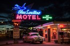 Motel with neon lights. 