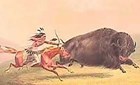 native american on horseback chasing buffalo