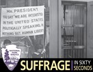 Blended image of jail door and suffrage banner