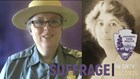 Combined photo of park ranger and Nina Allender with Suffrage in 60 Seconds logo