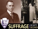 Portrait of Harry Burn and picture of Alice Paul unfurling ratification banner over a balcony