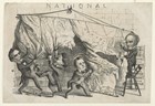 Political Cartoon - four Presidential candidates tearing up a map of the United States.