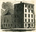 Drawing of the exterior of a five story, rectangular building