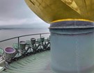 View of New York City and harbor from balcony of the torch of the Statue of Liberty