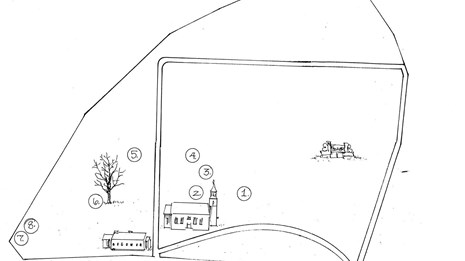 Map with small drawings and numbers