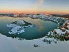 crater lake and snowy rim 