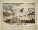 Grant storming and capturing lookout mountain. Smoke fills the battlefield while soldiers do battle.