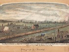 Town of Bristoe Station with destroyed buildings along the railroad line