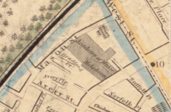 map snippet featuring academy of music and melodeon hall at the center