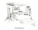 Artistic rendering of long room with arched ceilings and hospital beds